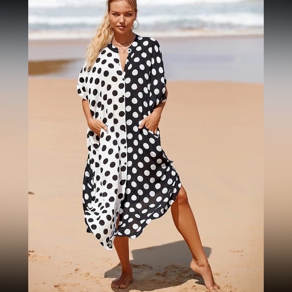Polka Dot Swimsuit Coverup Kimono Dress - Picture 2 of 3